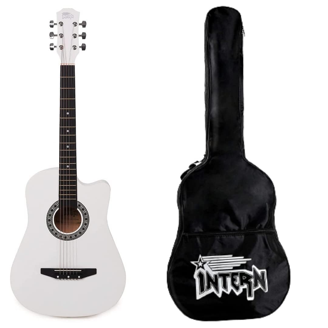 Intern 38C Acoustic Steel-String Guitar (White) with Bag, Strap & Picks