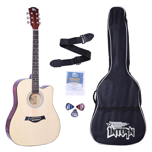 INTERN 41" Acoustic Guitar - Series | Natural Color Acoustic Guitar with Picks, Strap, String and Bag