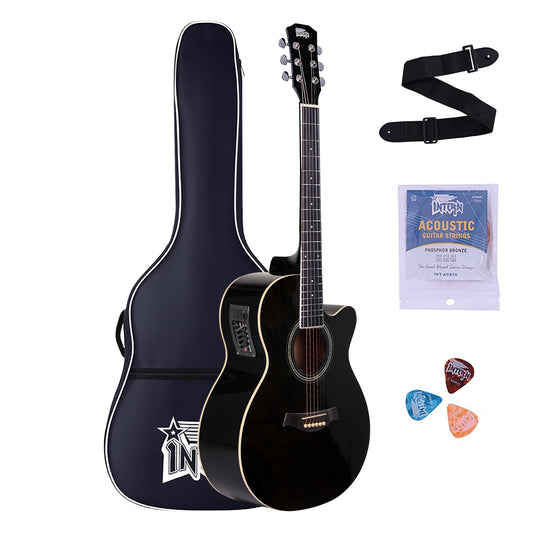 INTERN 40" Electric Acoustic Black Guitar With EQ, Set Of Strings, Strap, Picks And Bag