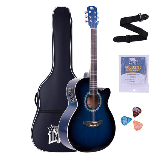 INTERN 40" Electric Acoustic Blue Guitar With EQ, Set Of Strings, Strap, Picks And Bag