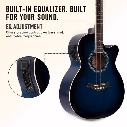 INTERN 40" Electric Acoustic Blue Guitar With EQ, Set Of Strings, Strap, Picks And Bag