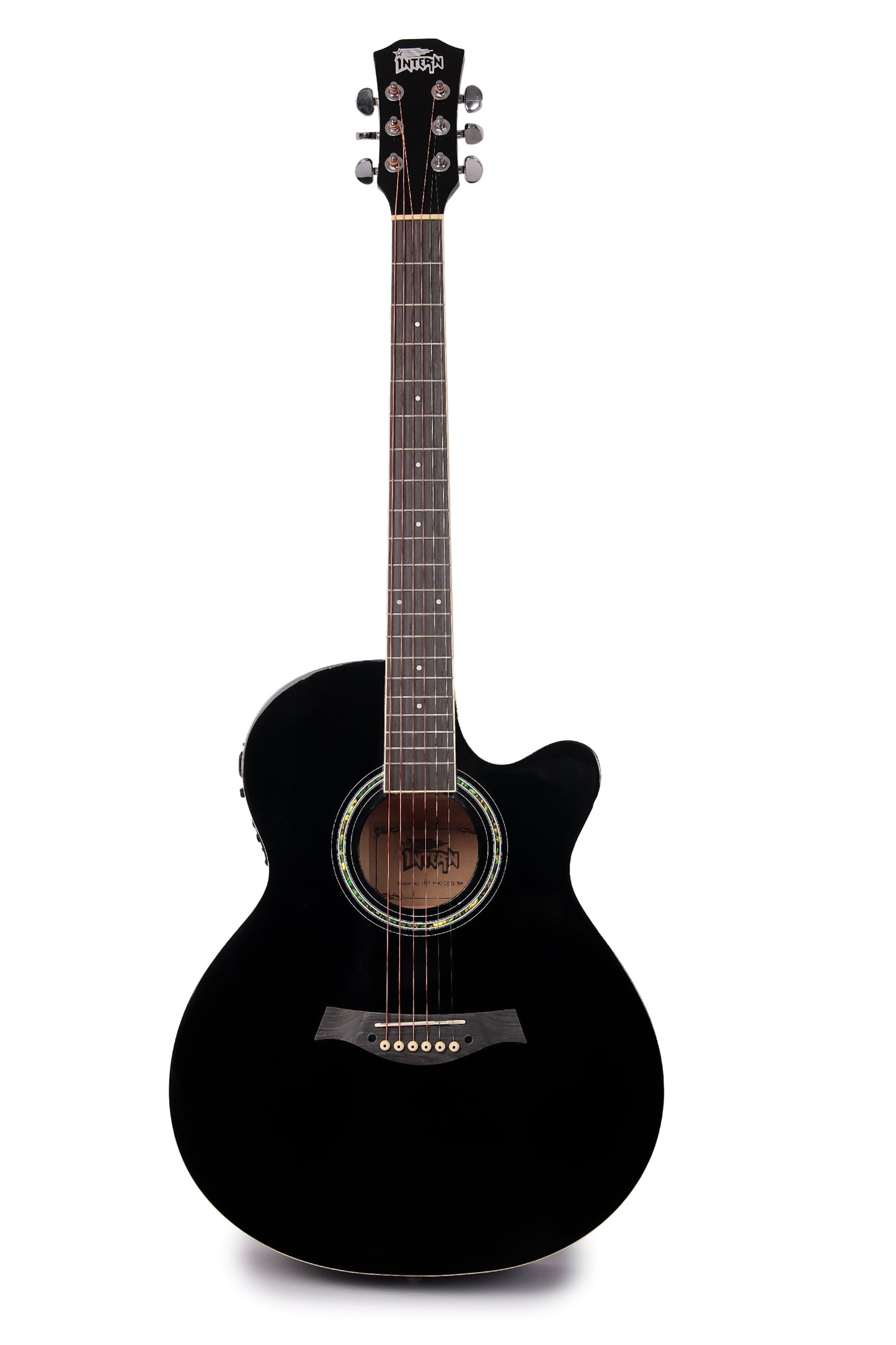 INTERN 40" Electric Acoustic Black Guitar With EQ, Set Of Strings, Strap, Picks And Bag