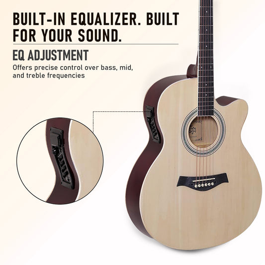 INTERN 40" Electric Acoustic Natural Guitar With EQ, Set Of Strings, Strap, Picks And Bag