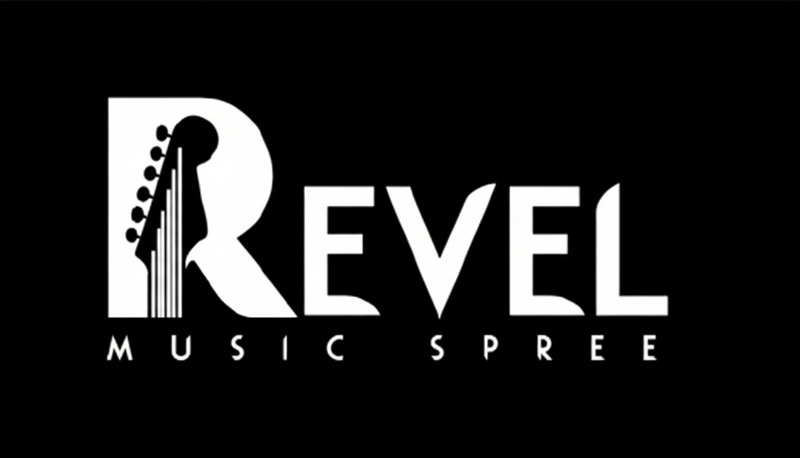 Logo of Revel Music Spree with a stylized 'R' on a black background