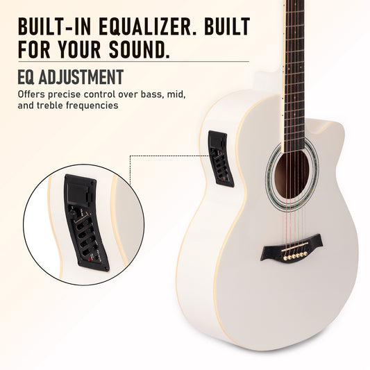 INTERN 40" Electric Acoustic White Guitar With EQ, Set Of Strings, Strap, Picks And Bag