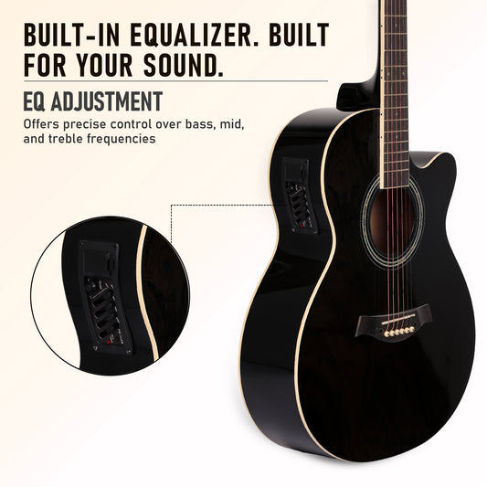 INTERN 40" Electric Acoustic Black Guitar With EQ, Set Of Strings, Strap, Picks And Bag