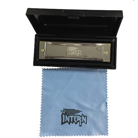 Intern KEY C 10-Hole Diatonic Blues Harmonica for Professionals with Case & Cloth (Silver)
