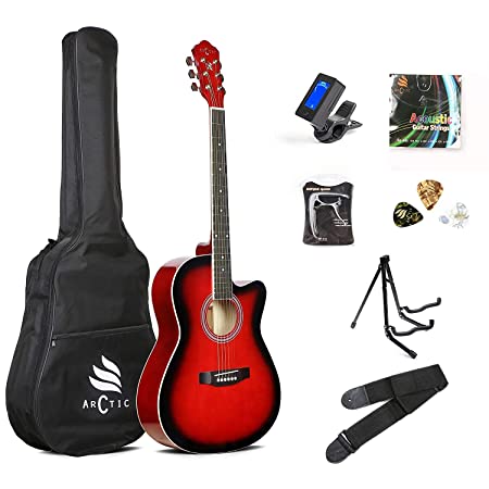 ARCTIC Sky Series 39" Guitar Ultra Pack with Bag, Picks, Stand & Tuner (Red)