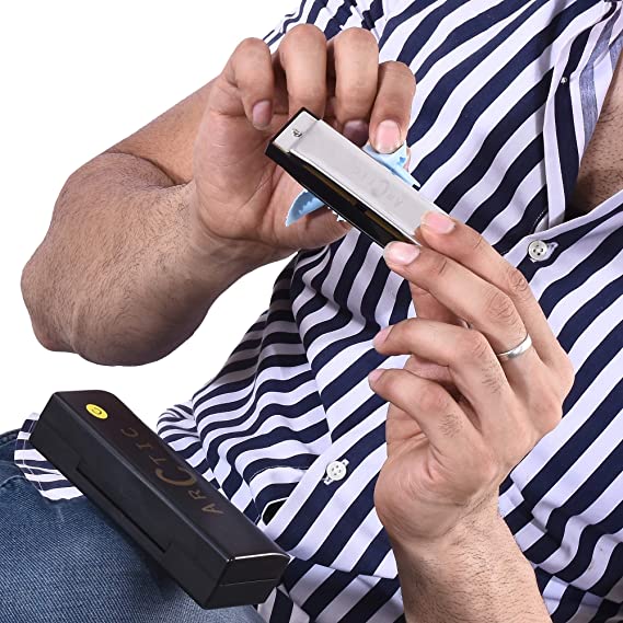 ARCTIC Key C 10-Hole Diatonic Harmonica Mouth Organ – For Beginners & Professionals with Hard Case (Silver)