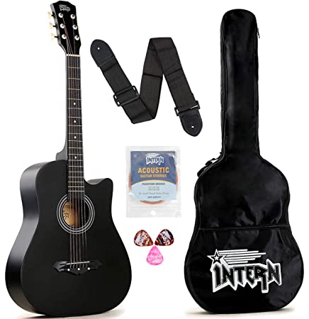 Intern INT-38C Acoustic Guitar Kit with Bag, Strings, Pick Strap (Black)INT 38C BK