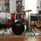 ARCTIC Cosmos 22 Inch 5-Piece Acoustic Drum Set with Cymbals, Hardware, Drum Throne & Drum Sticks - Red
