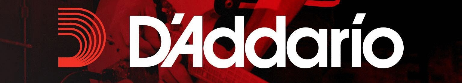 Person playing guitar with D'Addario logo overlay