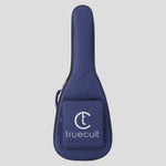 Blue guitar case with 'truecult' logo on a white background