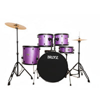 BRONZ Acoustic Drum Kit (Purple) - 5 Pc Complete Drum Set with Hardware & Throne