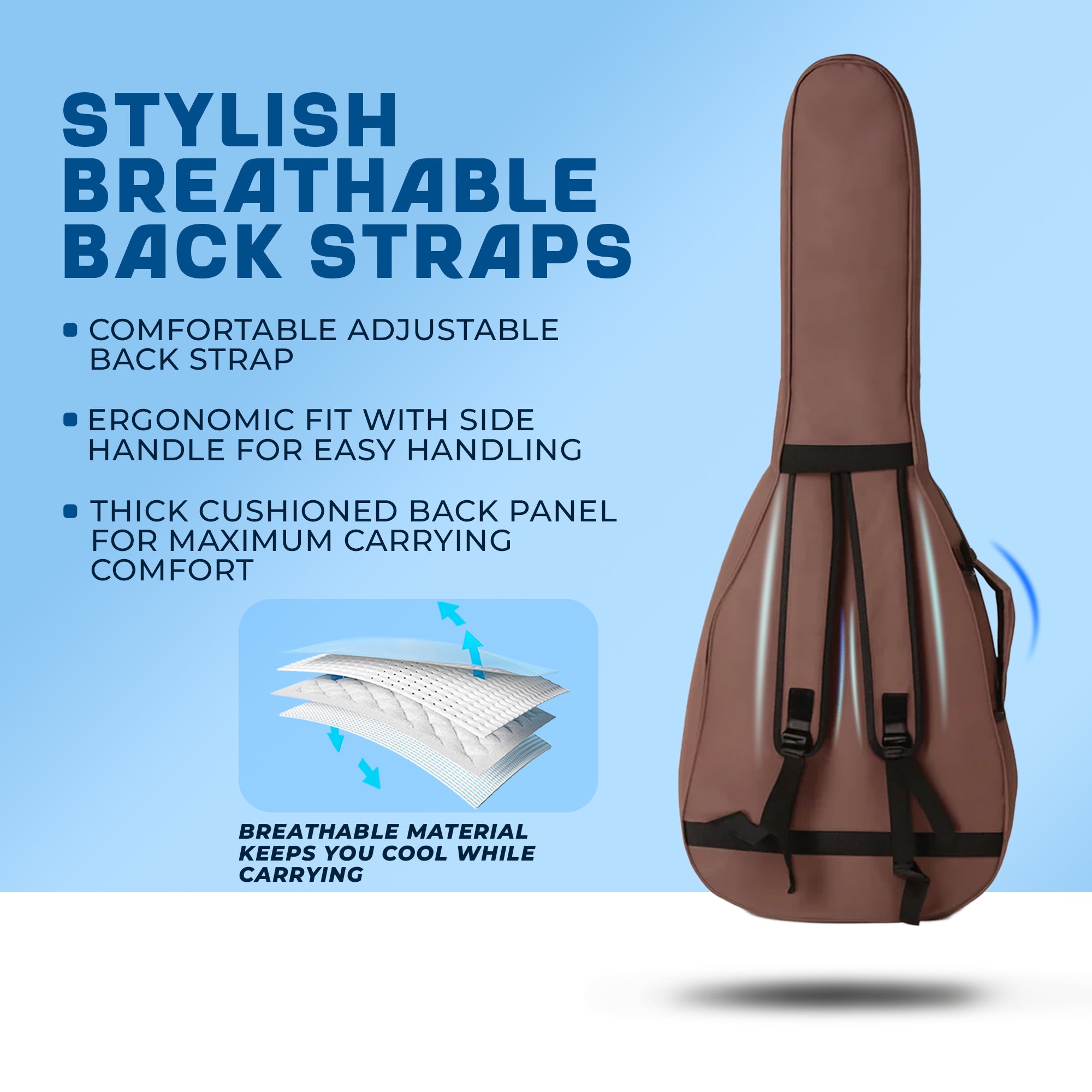 True Cult Acoustic Guitar Bag for 38-42" Guitar | Padded, Waterproof, Lightweight Travel Gig Case | Brown