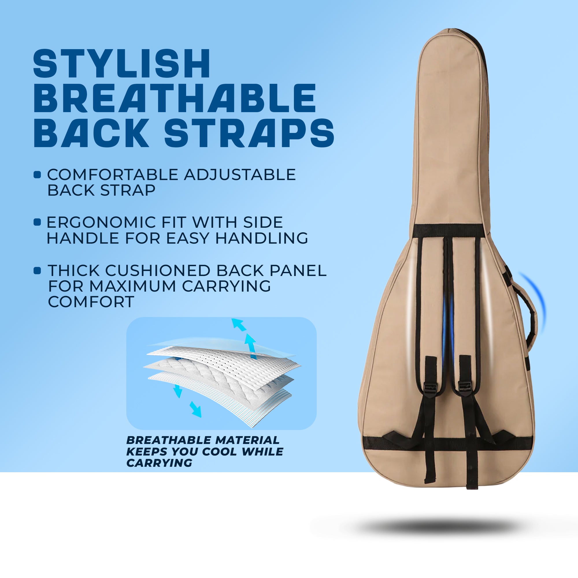 True Cult Acoustic Guitar Bag for 38-42" Guitar | Padded, Waterproof, Lightweight Travel Gig Case | Cream