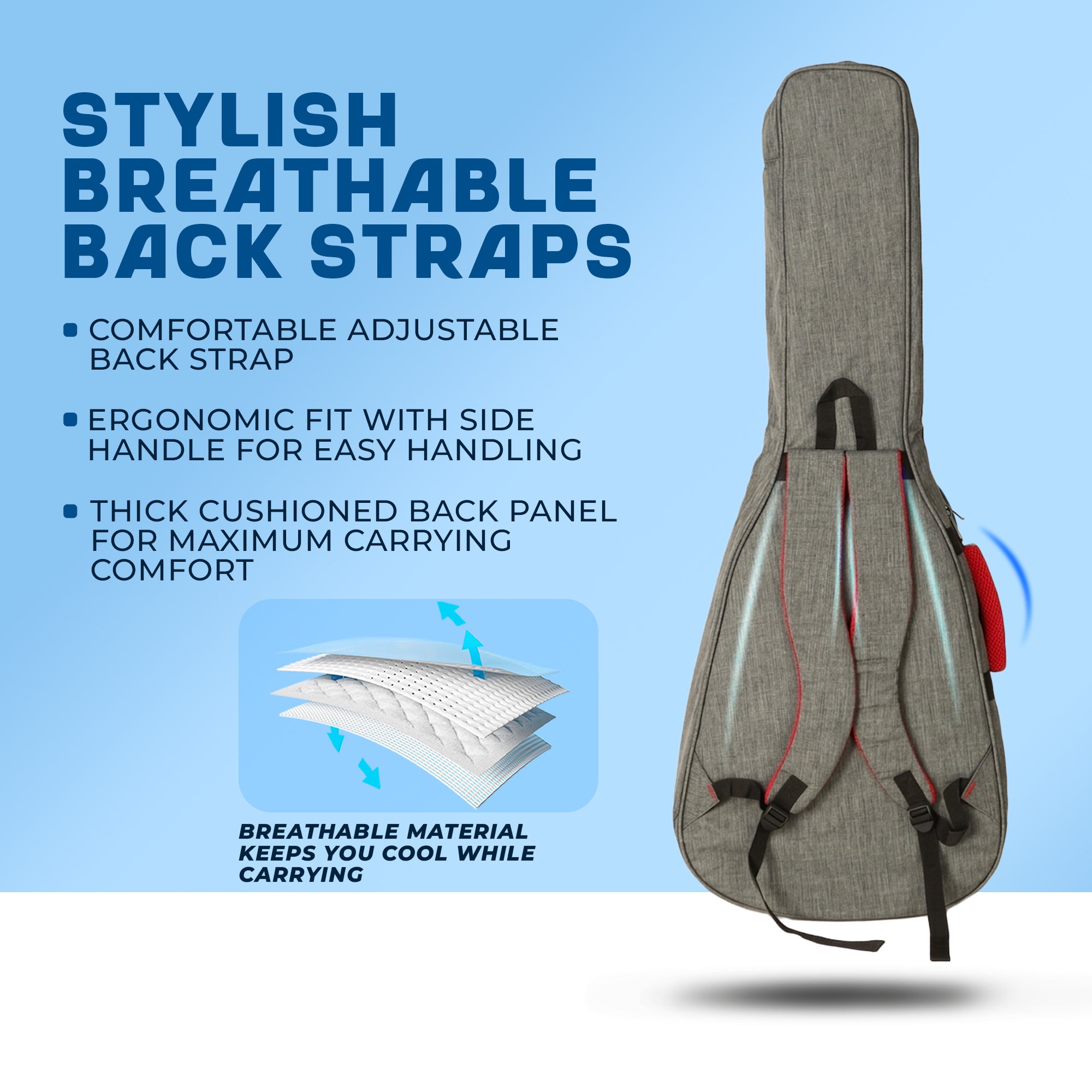 True Cult Acoustic Guitar Bag for 38-42" Guitar | Padded, Waterproof, Lightweight Travel Gig Case | Grey