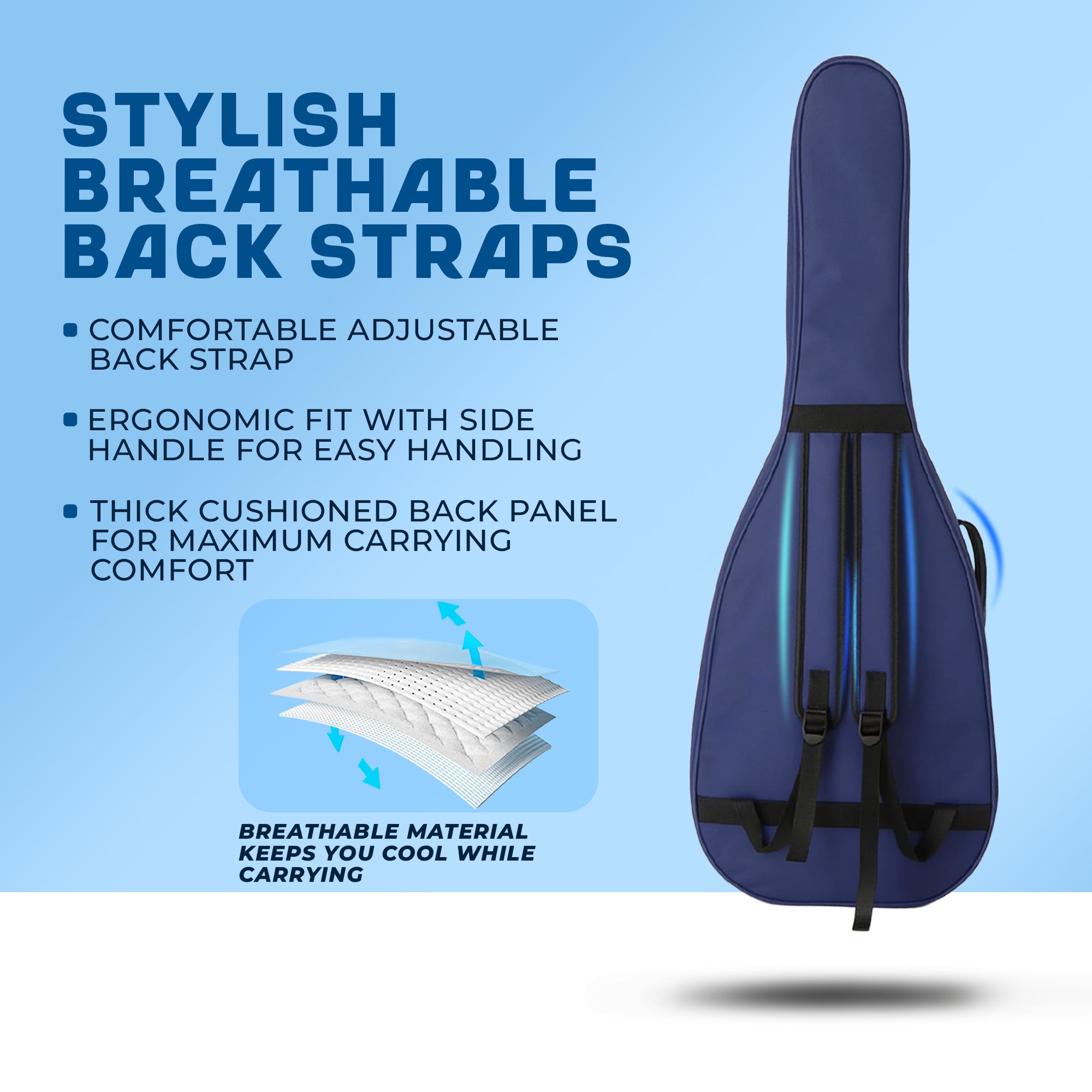 True Cult Acoustic Guitar Bag for 38-42" Guitar | Padded, Adjustable, Travel Gig Case | Navy Blue