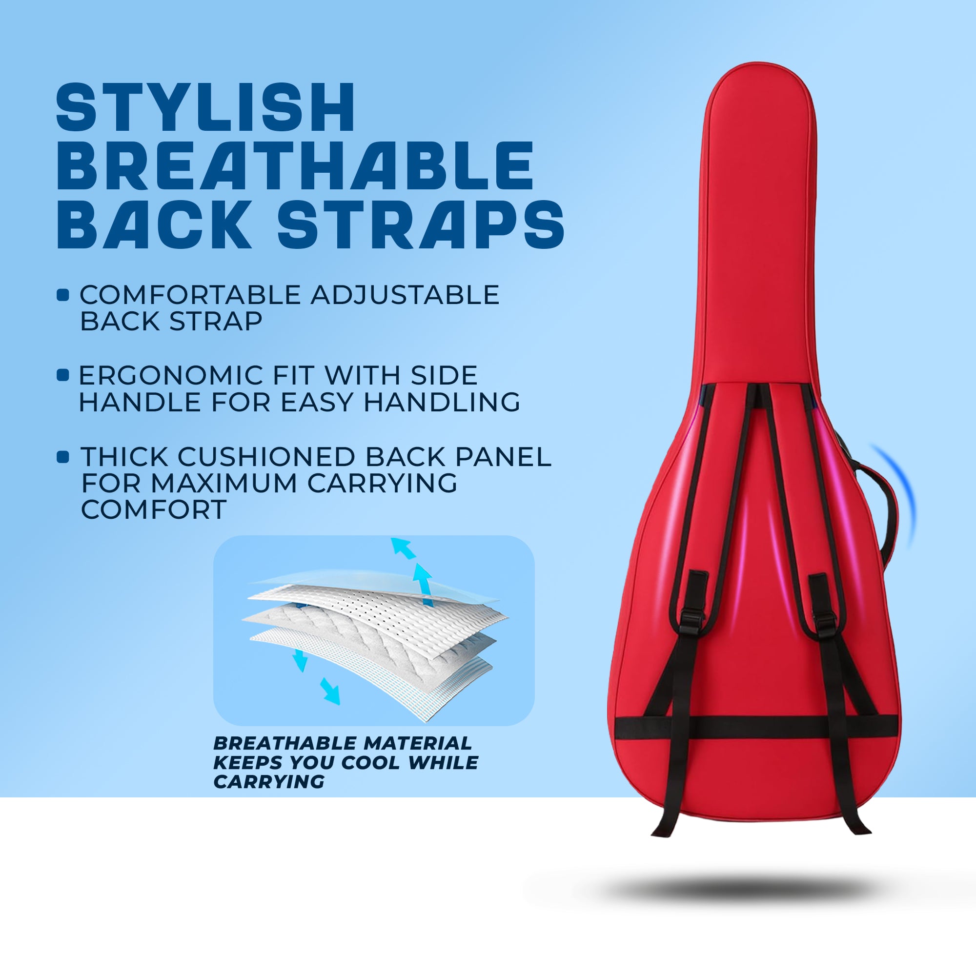 True Cult Acoustic Guitar Bag for 38-42" Guitar | Padded, Adjustable, Travel Gig Case | Red