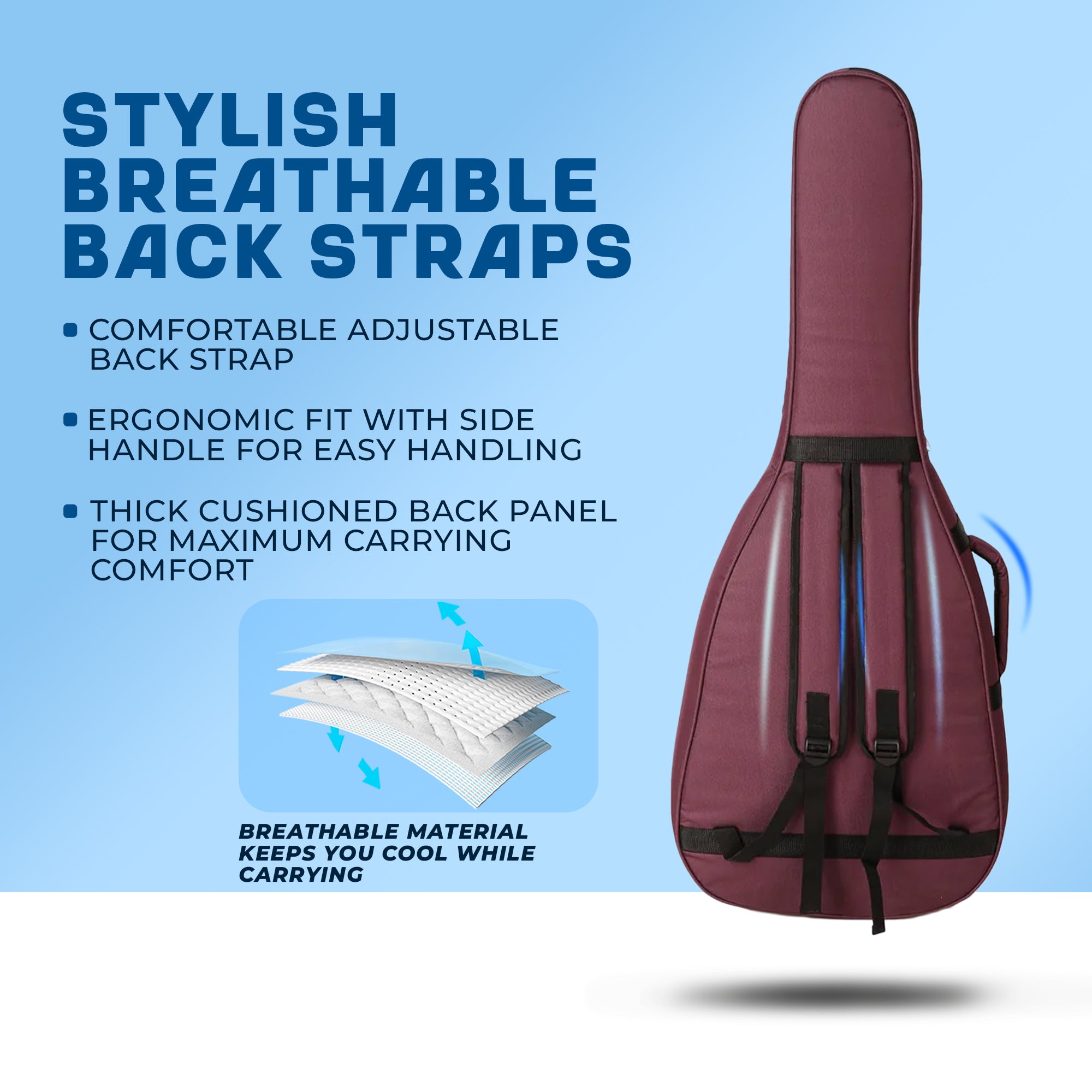 True Cult Acoustic Guitar Bag for 38-42" Guitar | Padded, Adjustable, Travel Gig Case | Wine Red