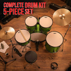 BRONZ 22 Inch 5-Piece Acoustic Drum Set with Cymbals, Hardware, Drum Throne & Drum Sticks - Green