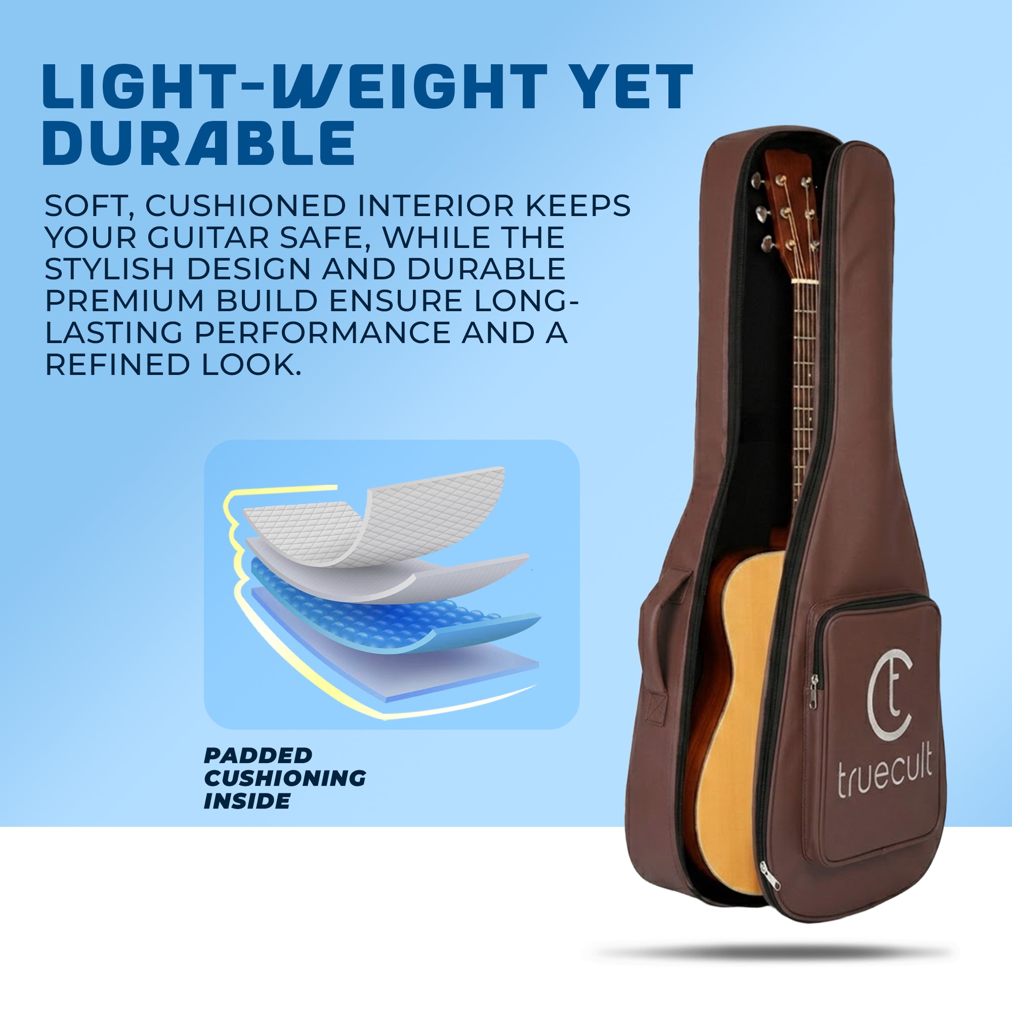 True Cult Acoustic Guitar Bag for 38-42" Guitar | Padded, Waterproof, Lightweight Travel Gig Case | Brown