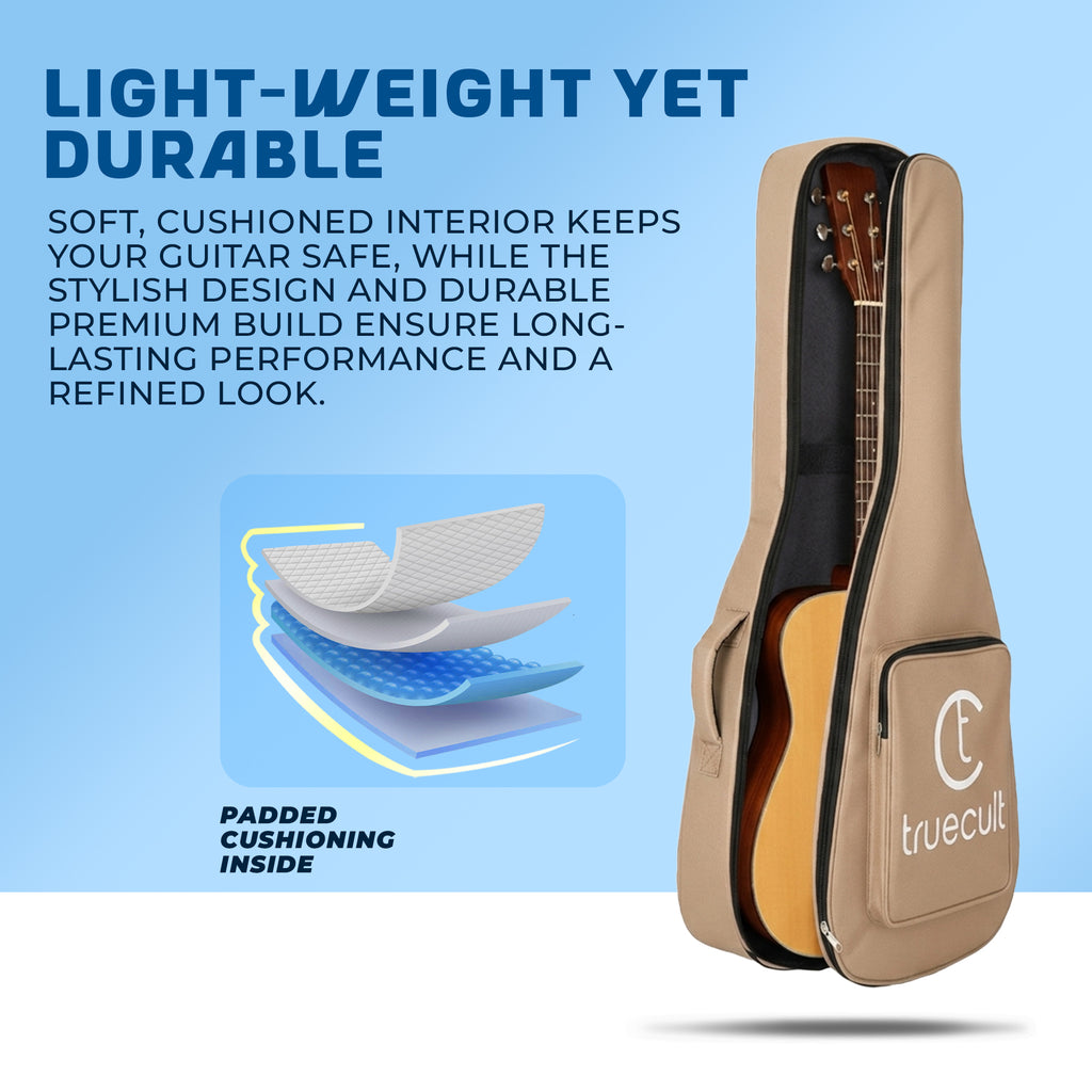 True Cult Acoustic Guitar Bag for 38-42" Guitar | Padded, Waterproof, Lightweight Travel Gig Case | Cream