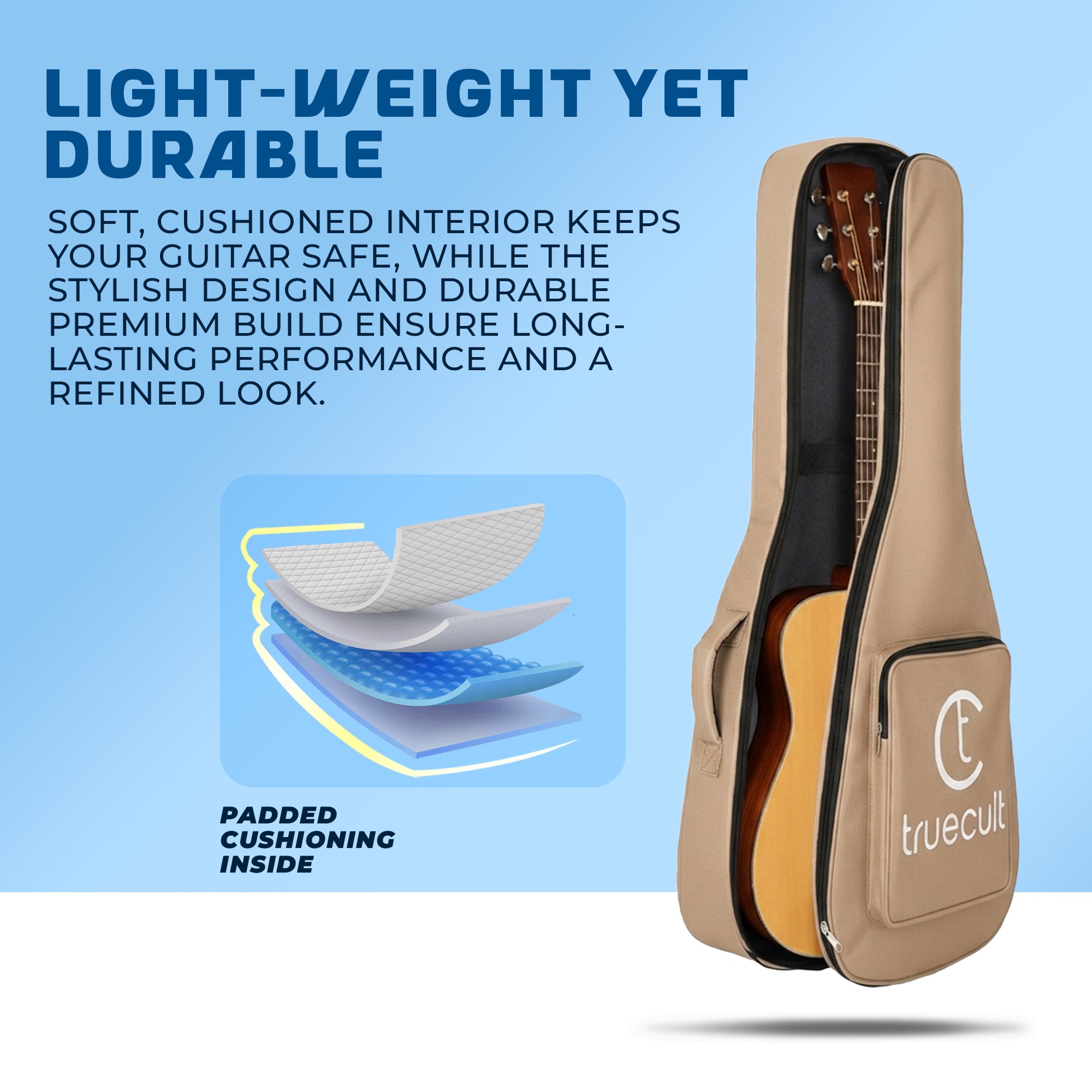 True Cult Acoustic Guitar Bag for 38-42" Guitar | Padded, Waterproof, Lightweight Travel Gig Case | Cream