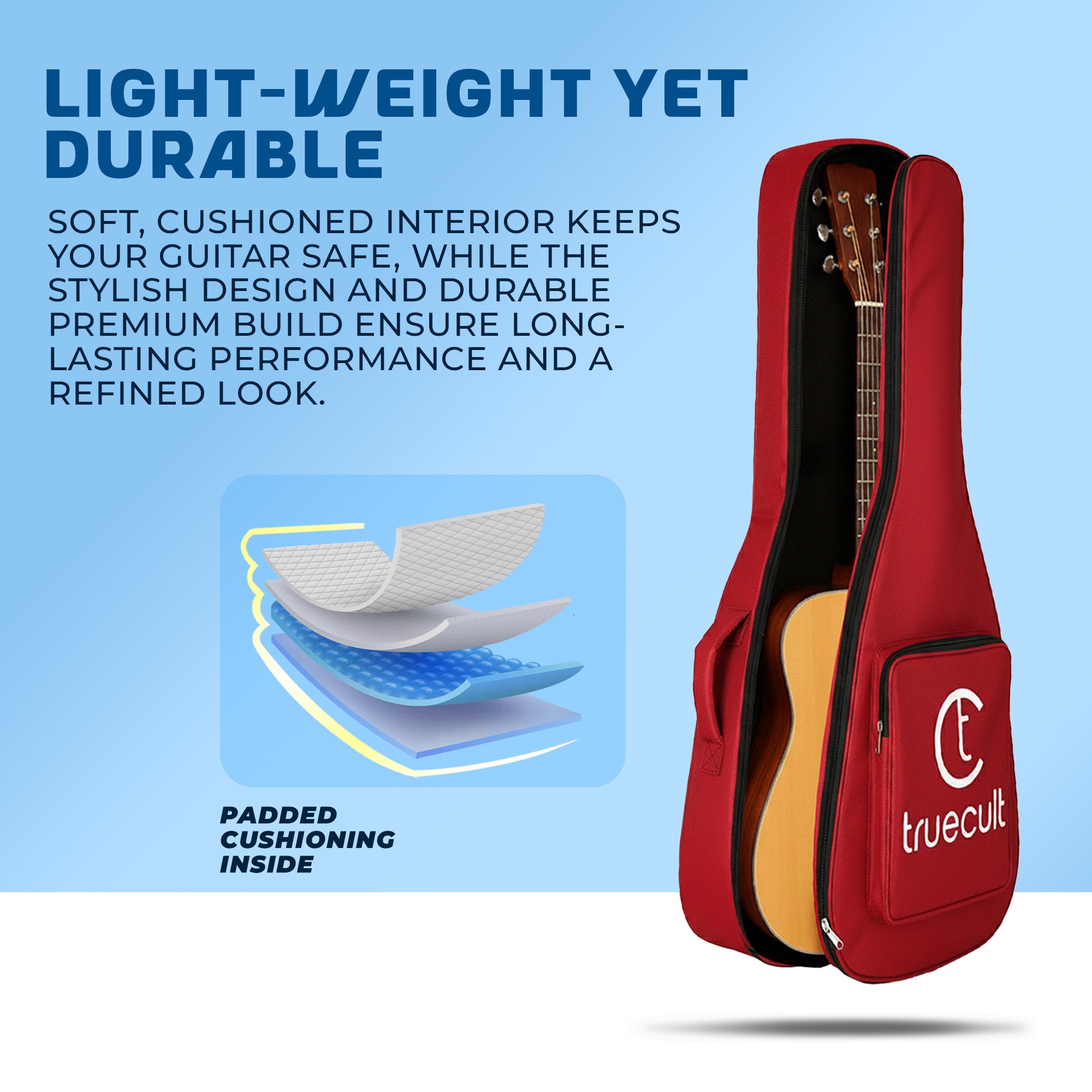 True Cult Acoustic Guitar Bag for 38-42" Guitar | Padded, Adjustable, Travel Gig Case | Red