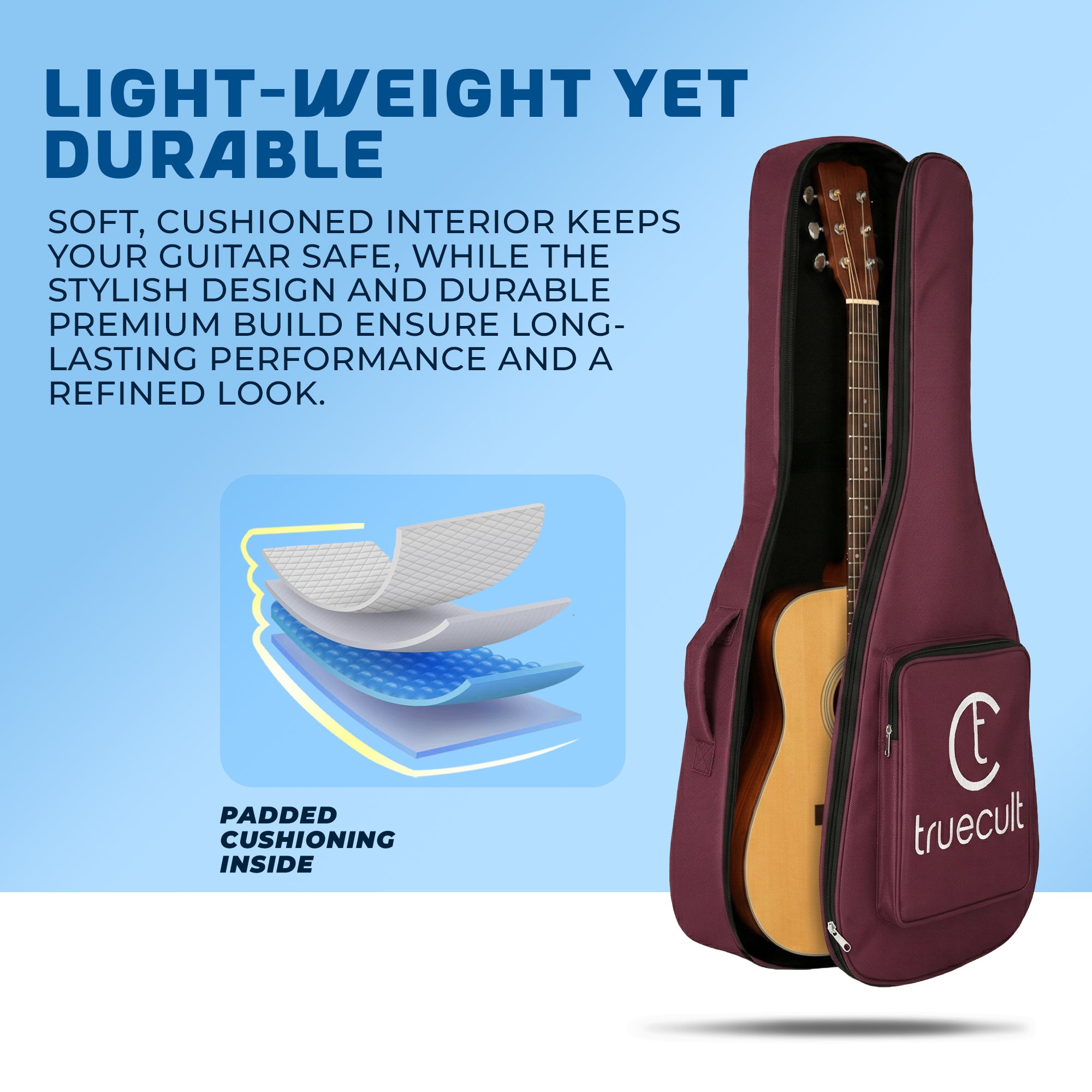 True Cult Acoustic Guitar Bag for 38-42" Guitar | Padded, Adjustable, Travel Gig Case | Wine Red