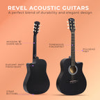 Revel 38" Cutaway Acoustic Guitar – Matte Black | Carry Bag, Picks & String Winder
