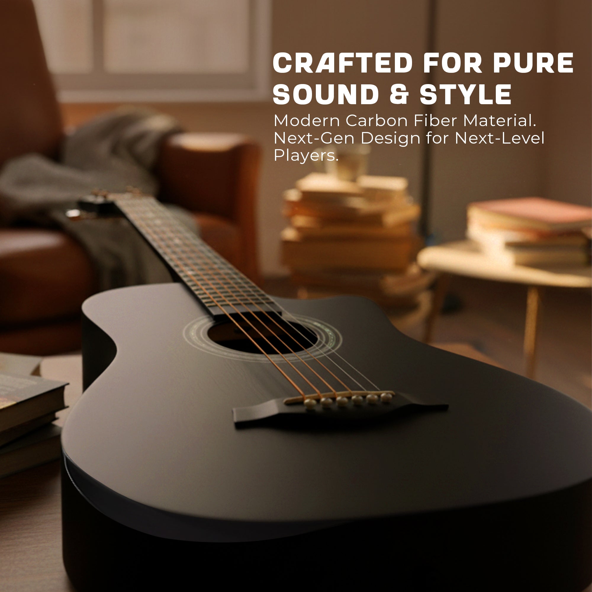 Intern 38 Inch Carbon Fibre Acoustic Guitar - Black