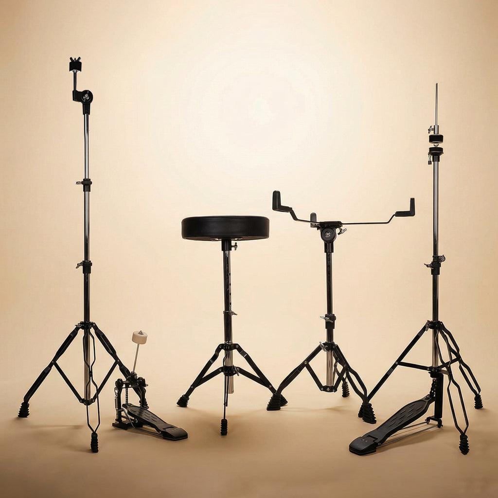 BRONZ 22 Inch 5-Piece Acoustic Drum Set with Cymbals, Hardware, Drum Throne & Drum Sticks - Green