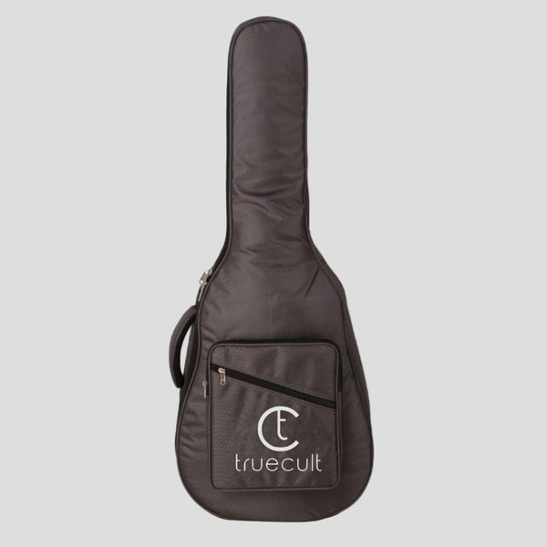 Black guitar case with 'truecult' logo on a gray background Water-resistant acoustic guitar gig bag for yamaha kadence fender 