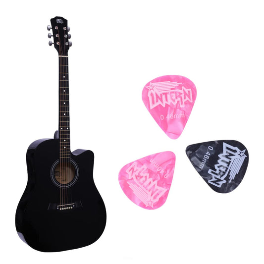 Intern 41" Cutaway 41-inch Acoustic Black Guitar with Truss Rod | Premium Wood Build for Superior Tone & Durability | Best Bend Resistance & Tonal Stability | Includes Plectrums