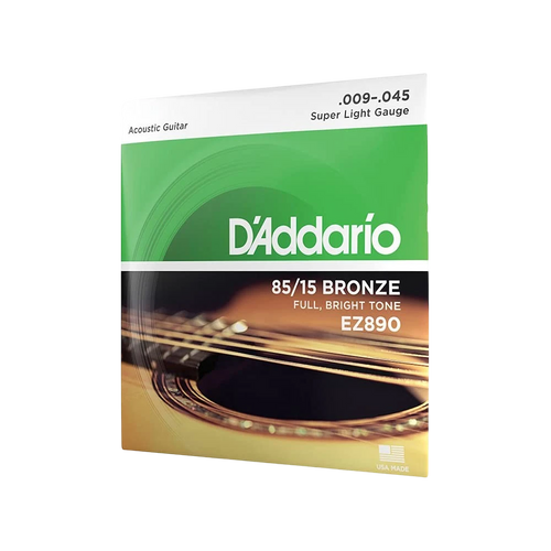 D'Addario EZ890 85/15 Bronze Acoustic Guitar Strings - Super Light 9-45