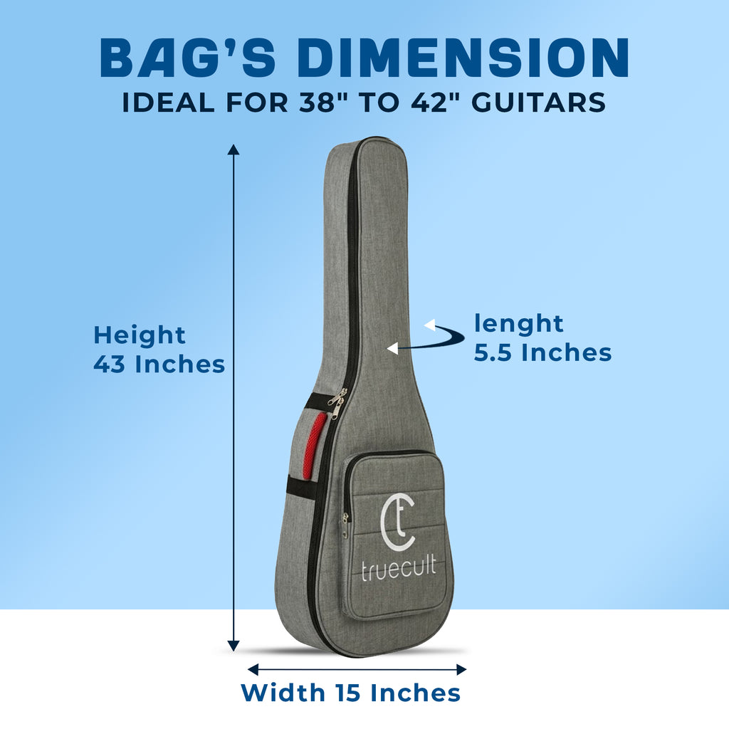 True Cult Acoustic Guitar Bag for 38-42" Guitar | Padded, Waterproof, Lightweight Travel Gig Case | Grey