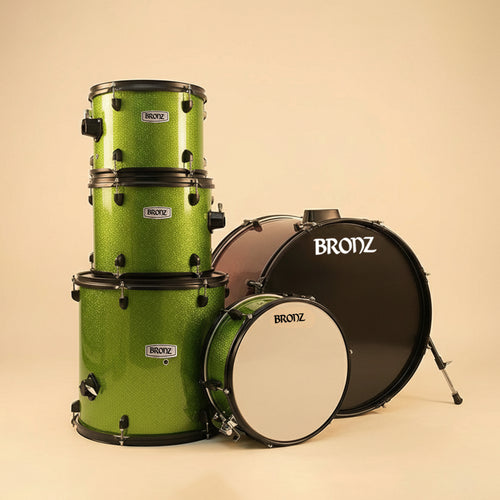 BRONZ 22 Inch 5-Piece Acoustic Drum Set with Cymbals, Hardware, Drum Throne & Drum Sticks - Green