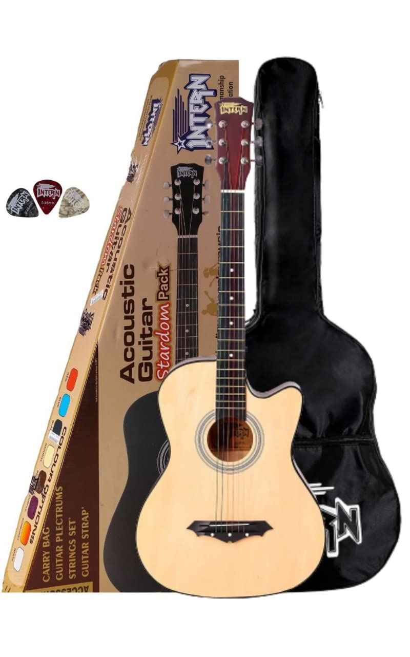 Intern INT-38C-LGP-NT | Acoustic Guitar – Natural Finish with Bag & Picks