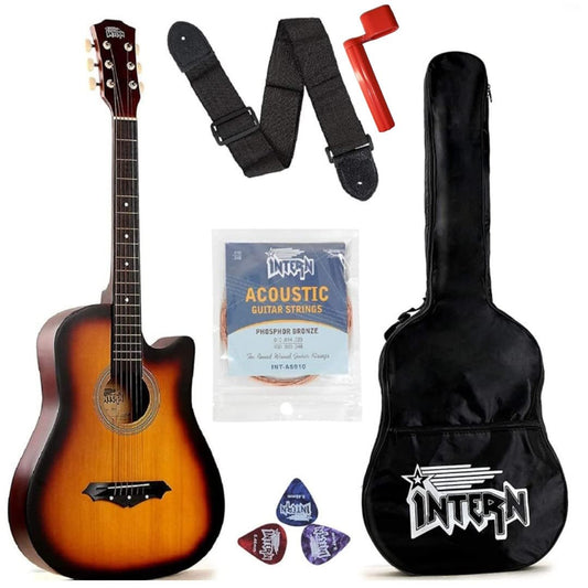 Intern INT-38C-SB Right-Hand Acoustic Guitar Kit with Bag, Strings, Pick & Strap (Sunburst)
