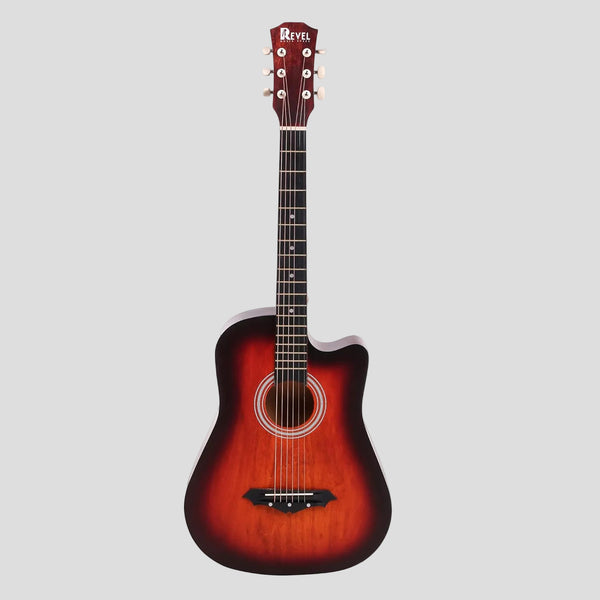 Acoustic guitar with a sunburst finish on a white background