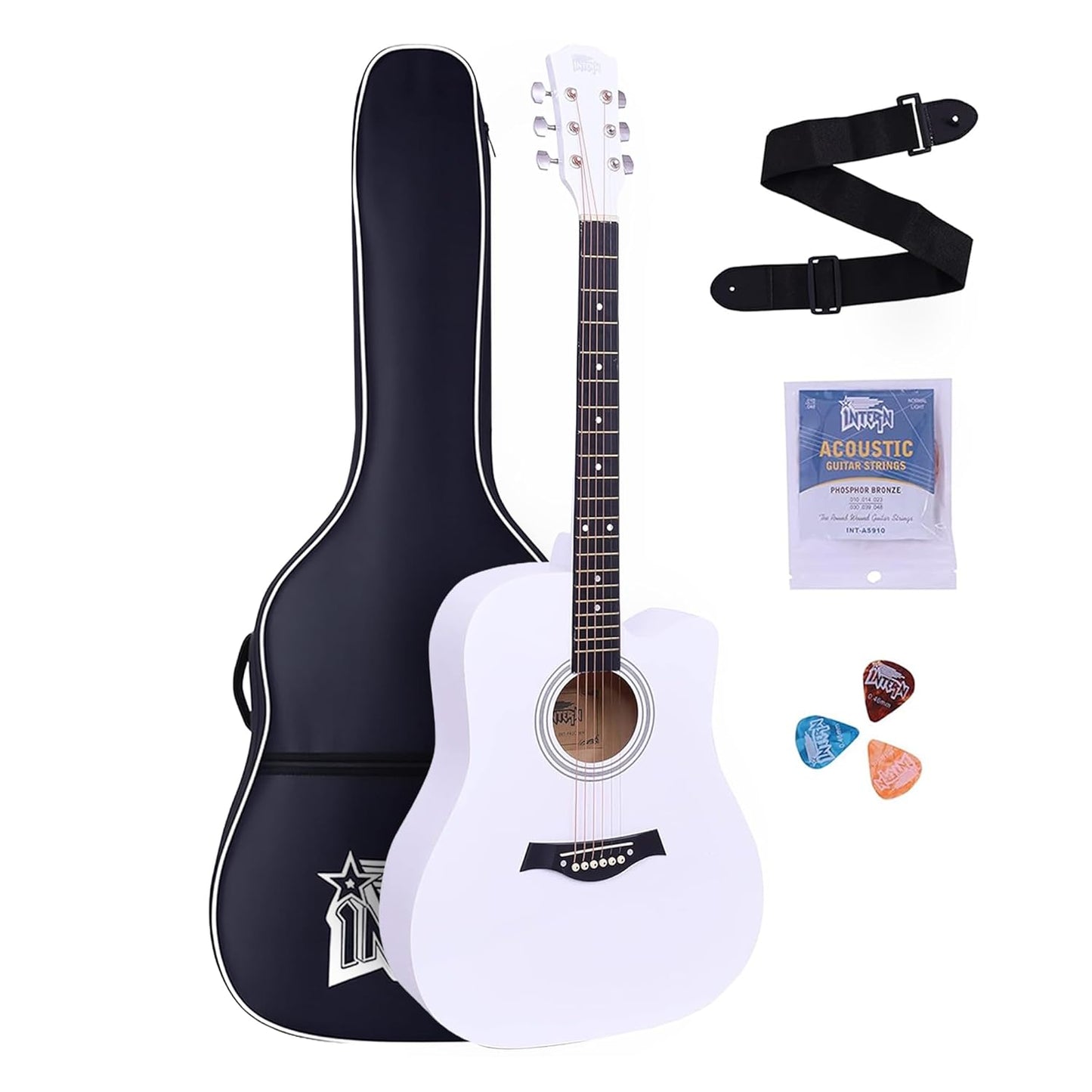 Intern 41 Inch Acoustic Guitar Set – White