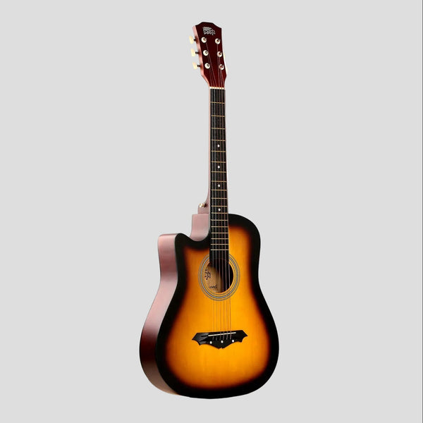 Acoustic guitar with a sunburst finish on a white background