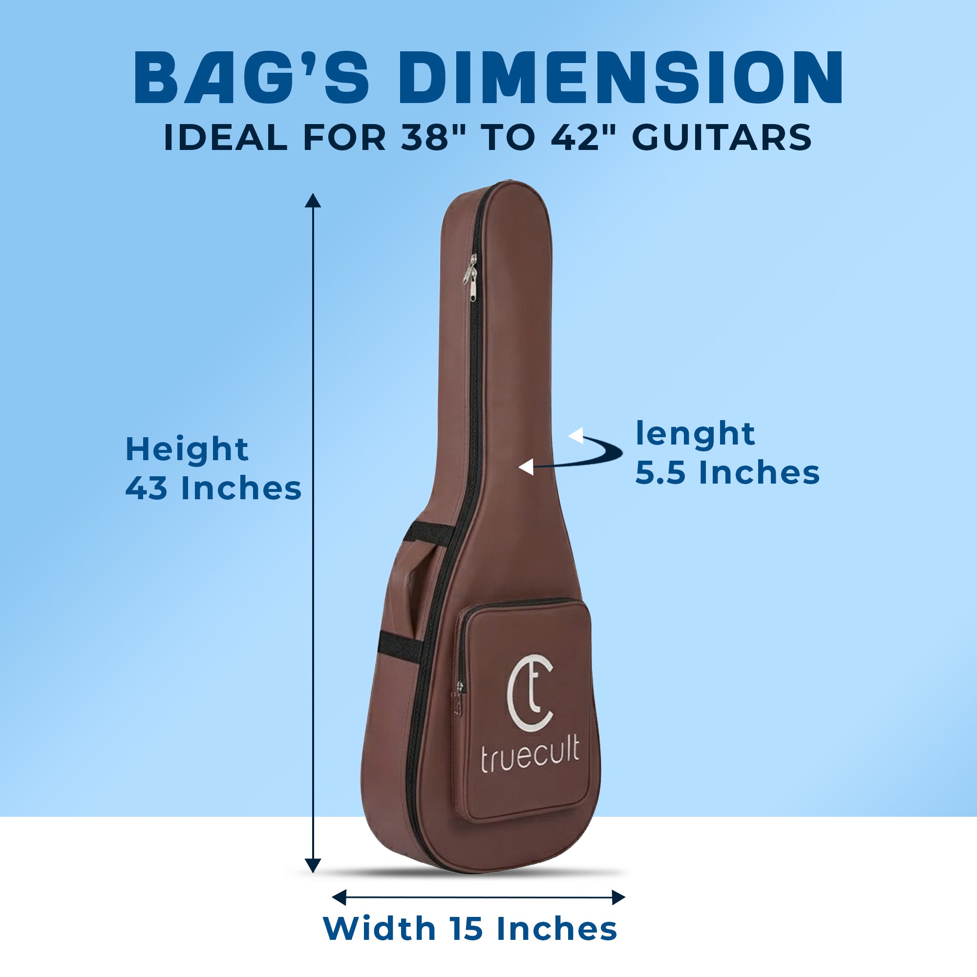 True Cult Acoustic Guitar Bag for 38-42" Guitar | Padded, Waterproof, Lightweight Travel Gig Case | Brown