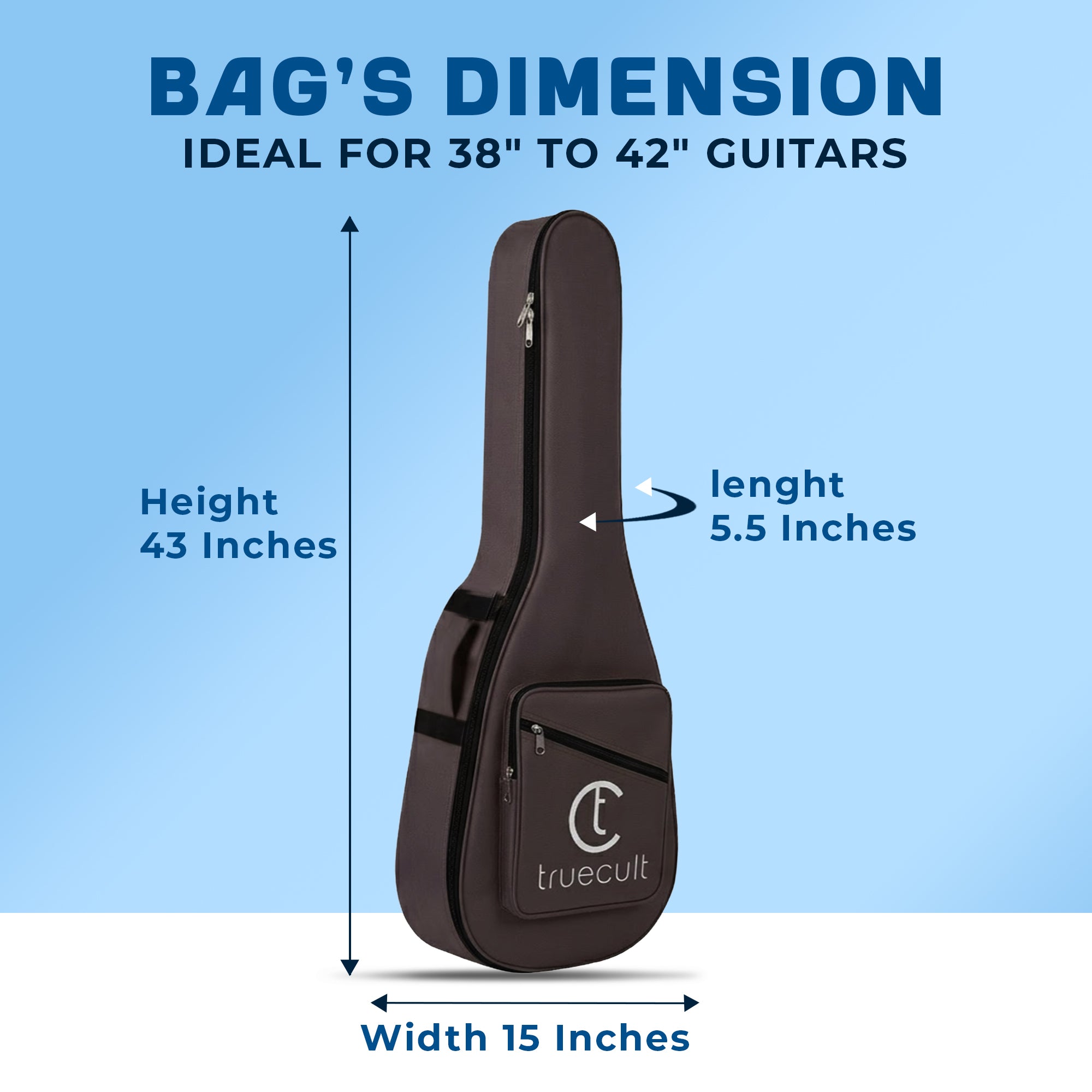 True Cult Acoustic Guitar Bag for 38-42" Guitar | Padded, Waterproof, Lightweight Travel Gig Case | Dark Green