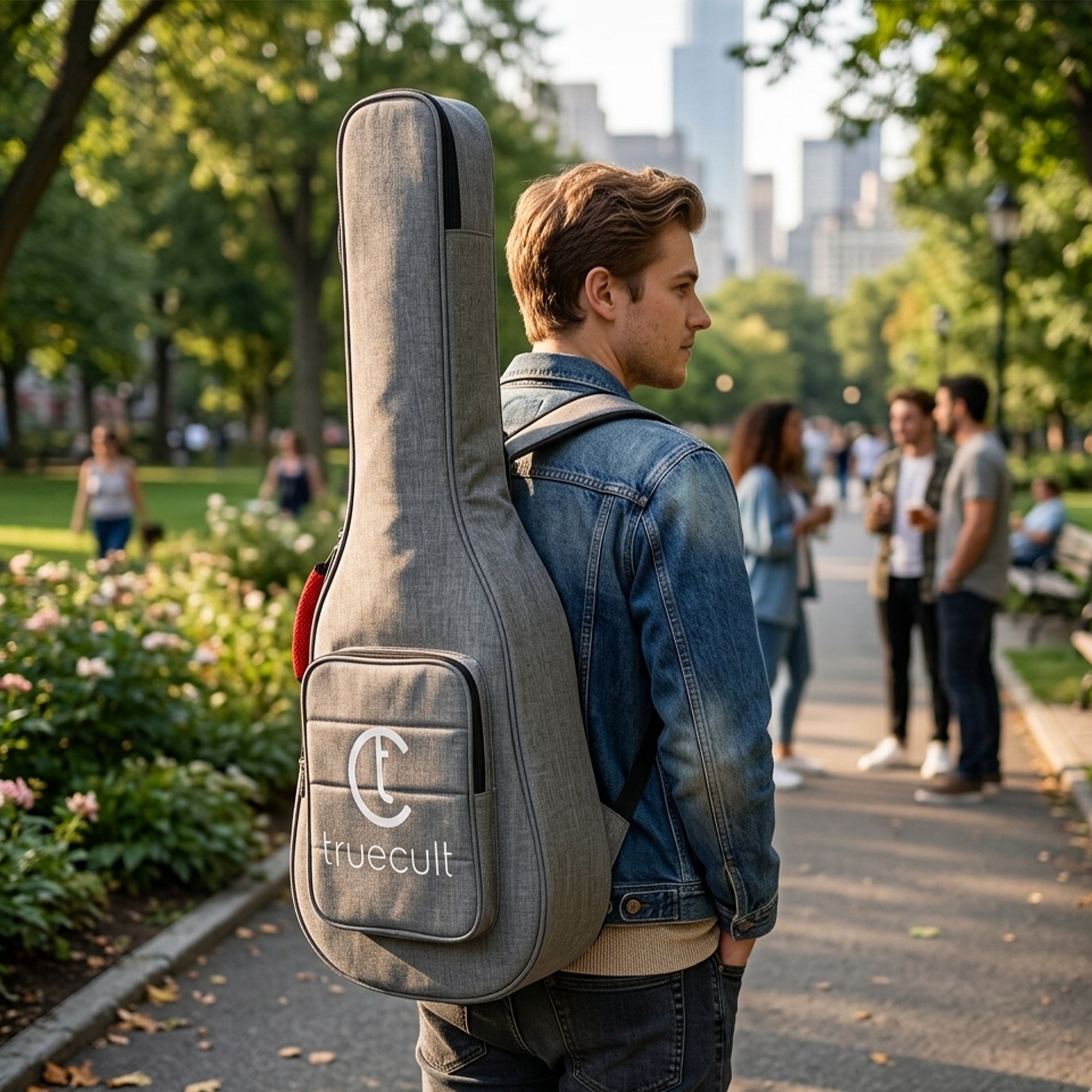 True Cult Acoustic Guitar Bag for 38-42" Guitar | Padded, Waterproof, Lightweight Travel Gig Case | Grey