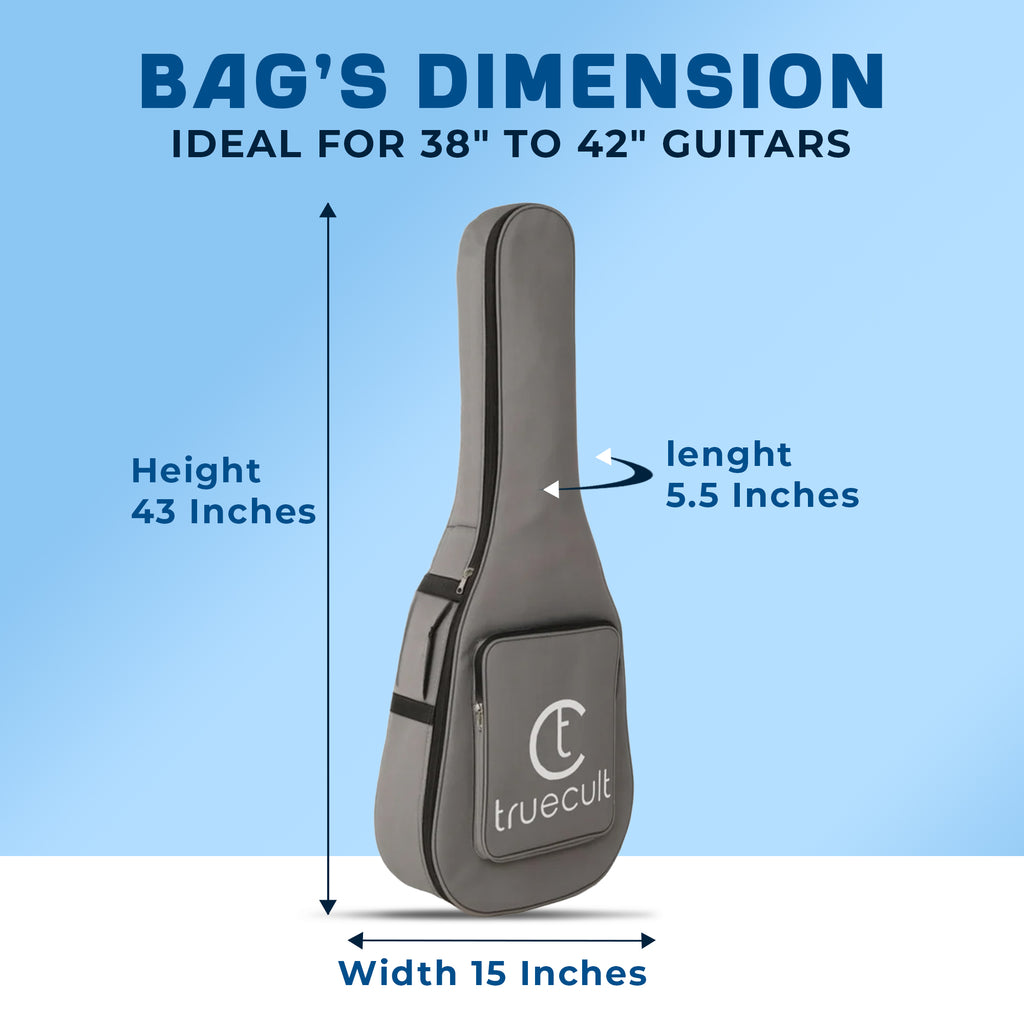 True Cult Acoustic Guitar Bag for 38-42" Guitar | Padded, Adjustable, Travel Gig Case | Light Grey