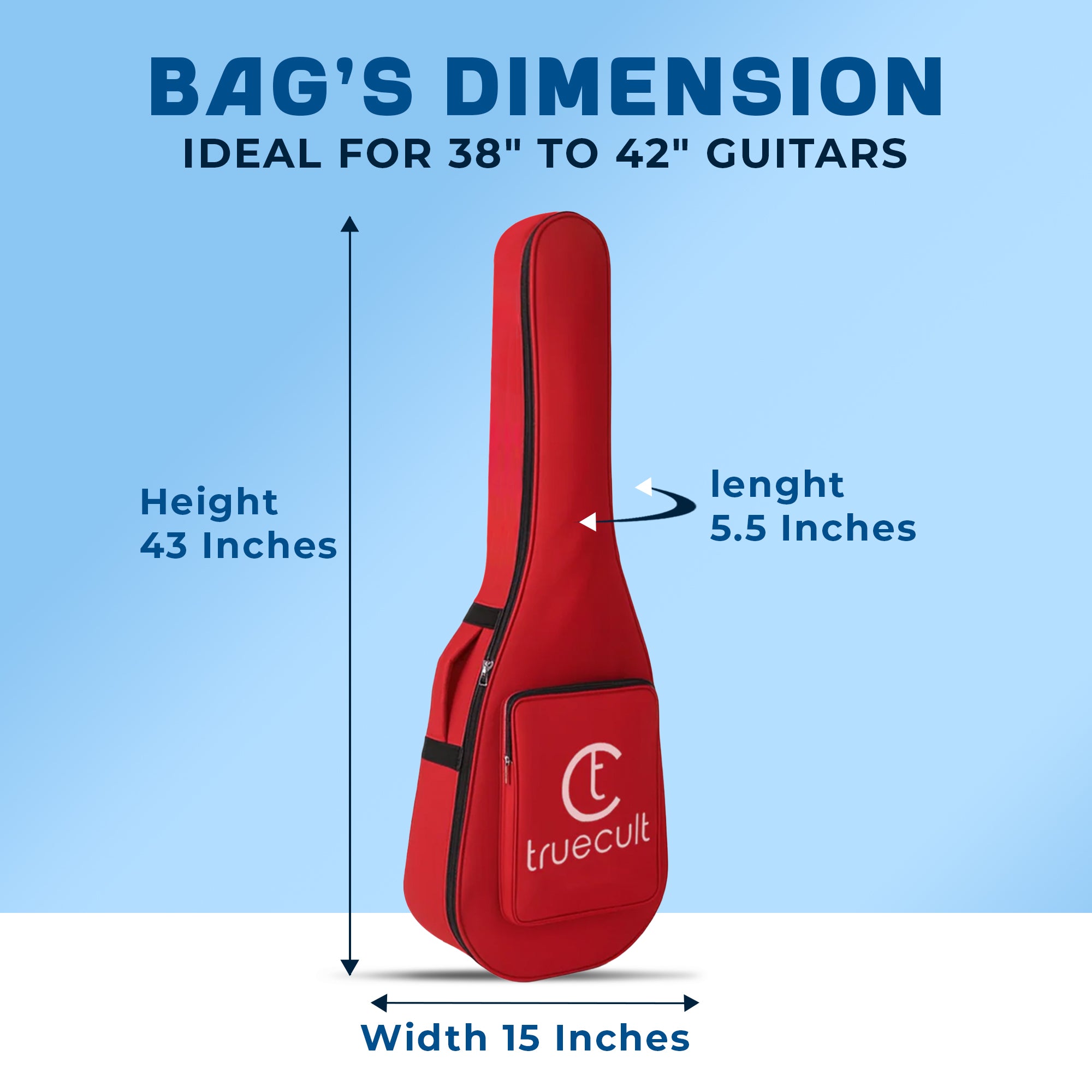 True Cult Acoustic Guitar Bag for 38-42" Guitar | Padded, Adjustable, Travel Gig Case | Red