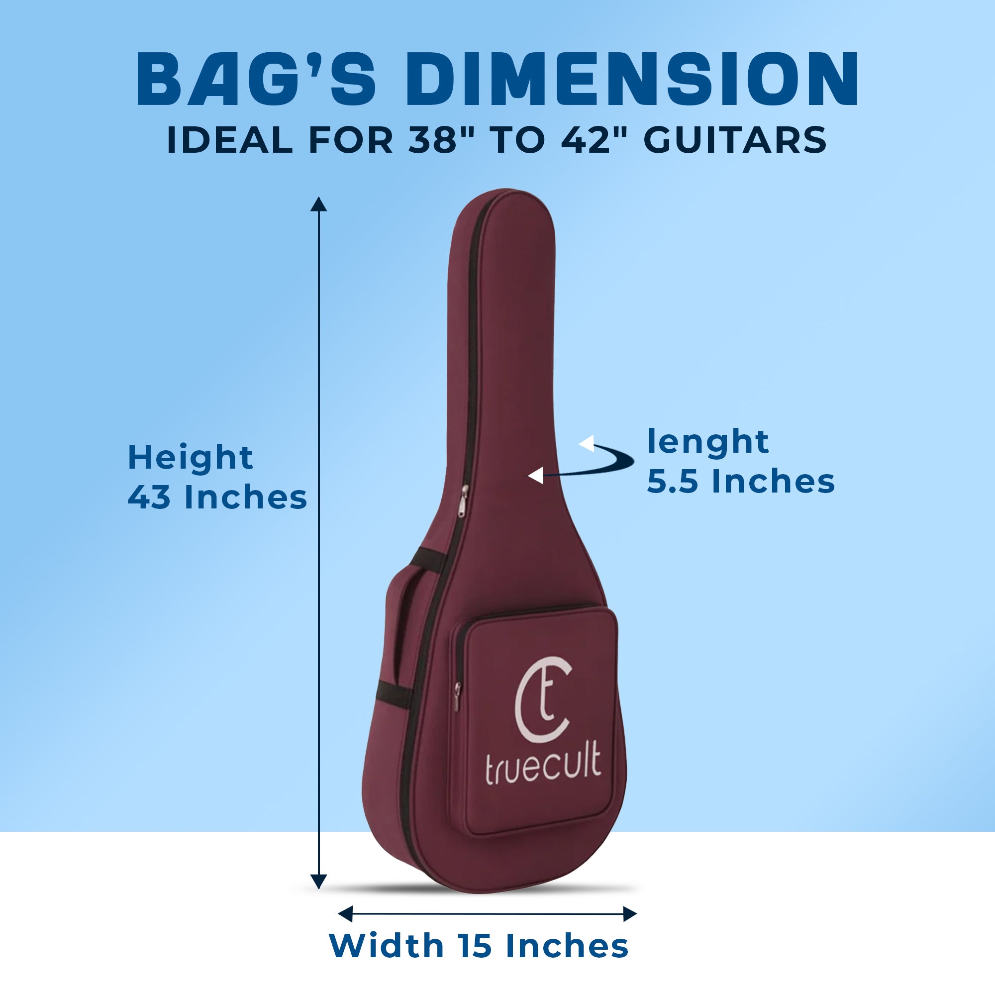 True Cult Acoustic Guitar Bag for 38-42" Guitar | Padded, Adjustable, Travel Gig Case | Wine Red