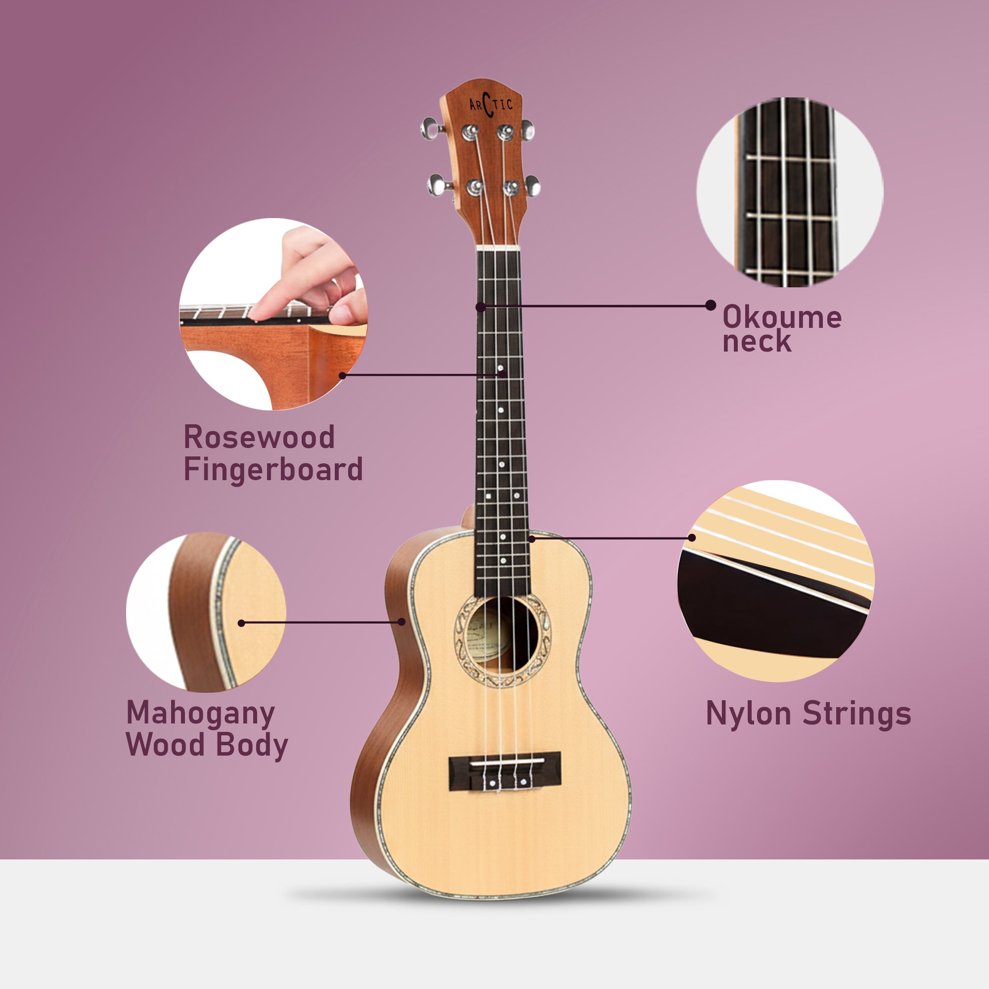 Arctic 24 Inch Concert Ukulele with Bag & Strings